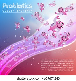Funny Comic Probiotics Bacteria Doctor Scientist Characters - Microbiological Treatment of Various Diseases - Medical Flyer Poster Mock Up Template Layout Vector Art Illustration