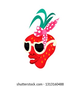Funny comic style garden strawberry character, cartoon vector illustration isolated on white background. 