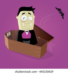 funny comic vampire in a coffin