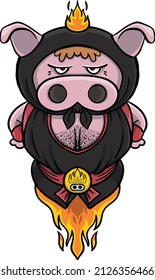 funny comical figure of a thief pig ghost