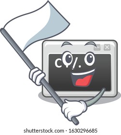 Funny command window cartoon character style holding a standing flag