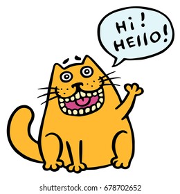 Friendly Cat Says Hello Speech Bubble Stock Illustration 791991976