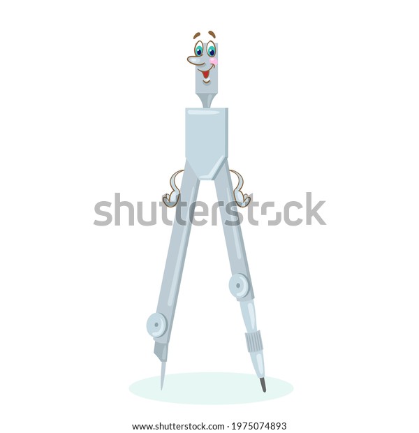 A\
funny compass with a face, hands and legs. In cartoon style.\
Isolated on white background. Vector flat\
illustration.