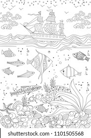 funny composition of marine life for your coloring book