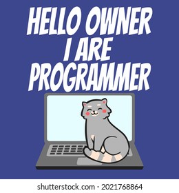 funny computer cat workplace design vector illustration for use in design and print wall art poster canvas