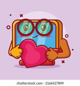 funny computer monitor character mascot love heart sign isolated cartoon in flat style design