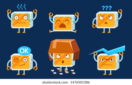 Funny Computer Monitors Characters Set, Cute Monobloc in Different Situations Vector Illustration