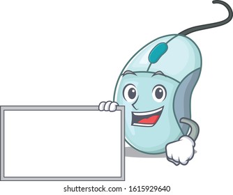 Funny computer mouse cartoon character design style with board