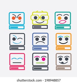 funny computer, pc, server icons, signs set, vetor