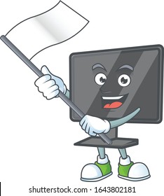Funny computer screen cartoon character design with a flag