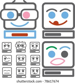 funny computer signs, icons, vector