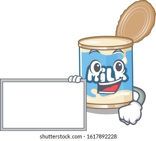 Funny condensed milk cartoon character design style with board