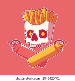 Funny Condiments Skull character vector illustration. Food, horror, funny design concept.