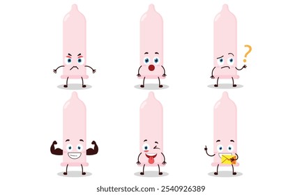 funny condom cartoon with different expressions character design illustration