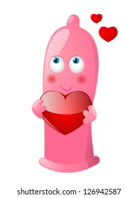 Funny condom character in love
