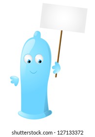 Funny condom character with plate