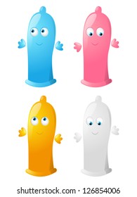 Funny condom characters isolated on white