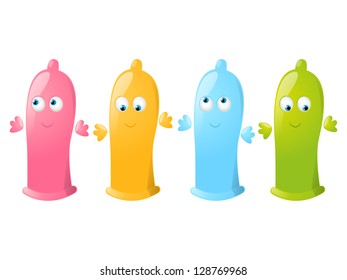 Funny condom characters isolated on white