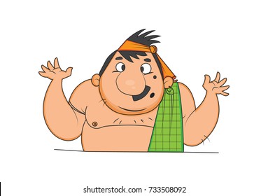 Funny Confectioner with hands raised. Vector Illustration. Isolated on white background.