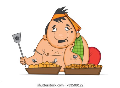 Funny Confectioner Sad. Vector Illustration. Isolated on white background.