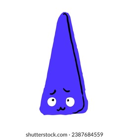 Ein lustig verwirrter Geometriecharakter. Embarrierte geometrische Form Emoji mit verärgerten Emotionen, Gesichtsausdrücken. Dreieck, dreieckige Figur. Doodle-Aufkleber. Flache einzelne Vektorgrafik auf Weiß