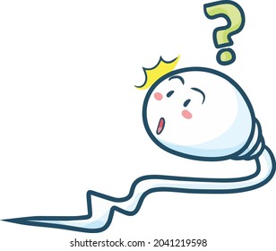 Funny Confused Sperm Character In Cartoon Style