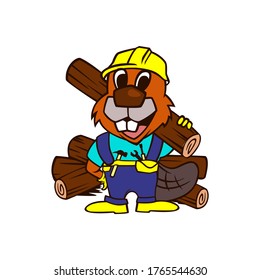 funny construction beaver illustration vector