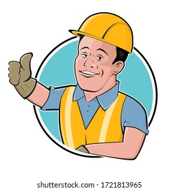 funny construction worker cartoon logo illustration