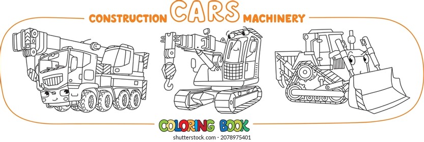 Funny constuction cars with eyes Coloring book set
