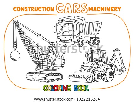 Funny constuction cars set. Coloring book