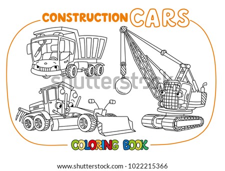 Funny constuction cars set. Coloring book