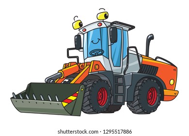 Funny constuction tractor with eyes. Coloring book