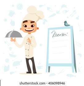 Funny cook. Bon appetit. Menu. Cute cook. Flar cook icons