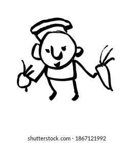 Funny cook. Cartoon comic character. Hand-drawn caricature, sketch. Vector illustration