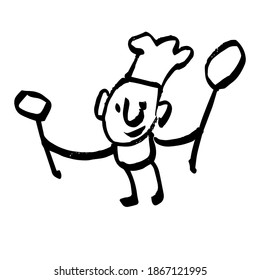 Funny cook. Cartoon comic character. Hand-drawn caricature, sketch. Vector illustration