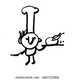 Funny cook. Cartoon comic character. Hand-drawn caricature, sketch. Vector illustration