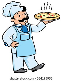 Funny cook or chief  with pizza