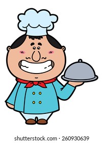 funny Cook . vector illustration of kawaii Cook which is holding a dish.