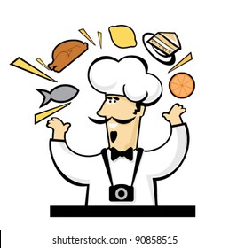 funny cooker-juggler with photocamera
