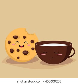 Funny cookie with a cup of milk. Friends forever. Breakfast. Funny food