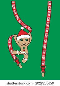 Funny cookie hanging on suspenders. Christmas kids print on t-shirt.