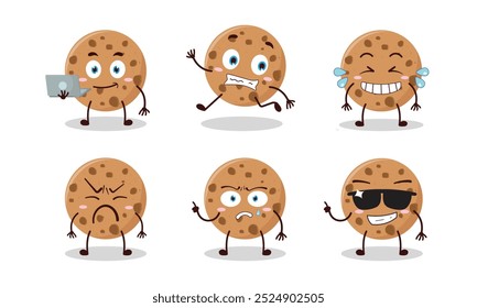 funny cookies cartoon character with many pose activity vector illustration