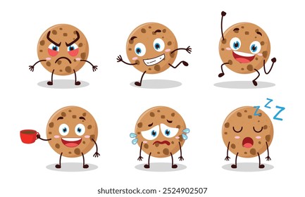 engraçado cookies personagem de desenho animado com vários pose atividade vetor ilustração