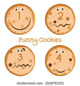 Funny cookies cartoon character vector illustration. Can be used for mathematics early learning.
