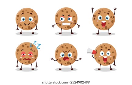 funny cookies cartoon with many expressions vector illustration