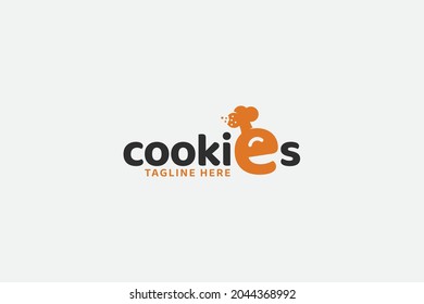 funny cookies logo vector graphic with a combination of chef head and cookies as letter e for any business especially for cookies shop, bakery, cakery, etc.