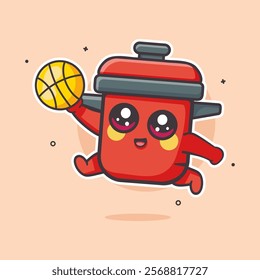 funny cooking pot character mascot playing basketball isolated cartoon