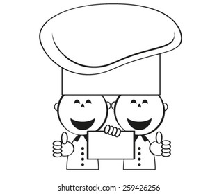 Funny cooks with menu, vector.