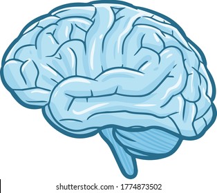 Funny and cool blue brain in simple cartoon style