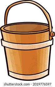 Funny cool bucket made from wood in cartoon style